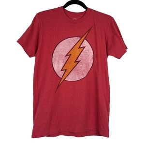 DC‎ COMICS T-Shirt Mens S Heathered Red Graphic Distressed Flash Logo Superhero